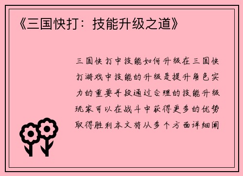《三国快打：技能升级之道》